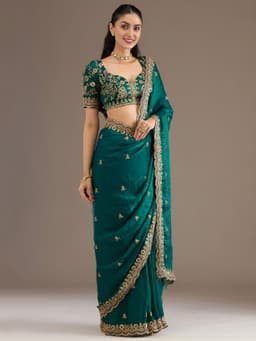 Premium Rama Green Tissue Silk Designer Saree for Wedding
