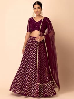Wine Georgette Zari Sequins Wedding Lehenga