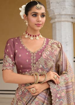 Mauve Heavy Khatli Work Saree for Festive Wear