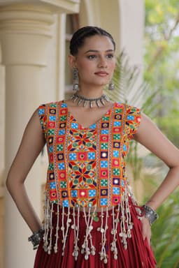 Maroon Heart Embroidery Lehenga for Garba & Navratri