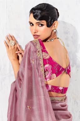 Dusty Rose Designer Organza Saree for Wedding & Reception Wear