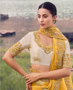 Mustard Yellow Haldi Wear Saree with Khatli Work