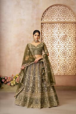Mehendi Ceremony Bridal Lehenga Wtih Zari Embroidery