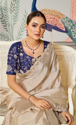 Champagne Gold Tussar Silk Party Wear Saree