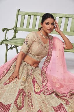 Ivory Banarasi Silk Wedding Lehenga With Paisley Motifs
