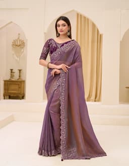 Lavender Georgette Tissue Embroidered Party Saree