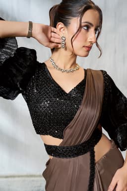 Brown Satin Silk Ready Saree