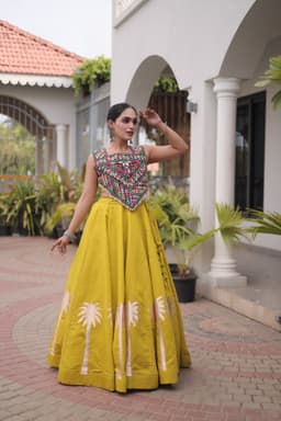 Mustard Lehenga with Kutchi Gamthi Blouse