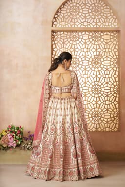 Ivory Pink Silk Bridal Lehenga