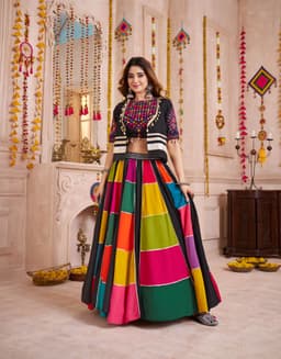 Multicolor Patch Panel Jacket Style Navratri Lehenga Choli