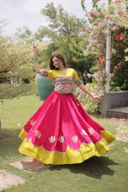 Mustard Wine Lehenga with Lotus Gota & Gamthi Top