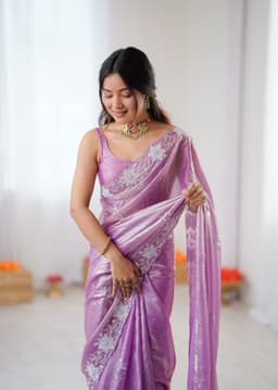 Lavender Festive Wear Fendy Satin Sequence Saree