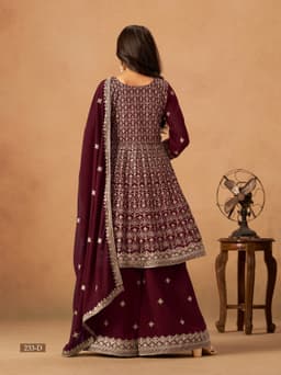 Wine Georgette Palazzo Suit