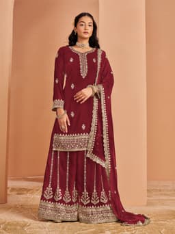 Wine Faux Georgette Palazzo Suit