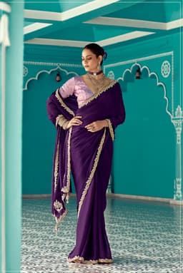 Purple Designer Saree in Satin Silk with Zari Border