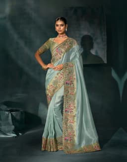 Sea Green Pure Ziraf Silk Bridal Saree