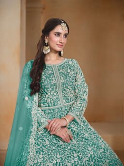 Sea Green Net Anarkali Gown
