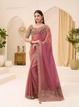 Pink Tissue Georgette Party Wear Saree
