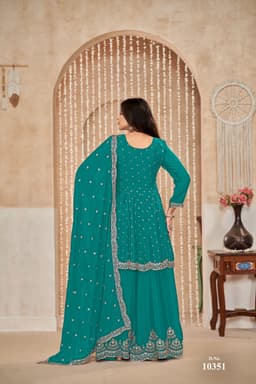 Teal Green Chinon Palazzo Suit Set with Dupatta