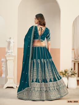 Teal Blue Faux Georgette Heavy Embroidered Bridal Lehenga