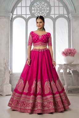 Rani Pink Silk Peacock Embroidered Bridal Wedding Lehenga