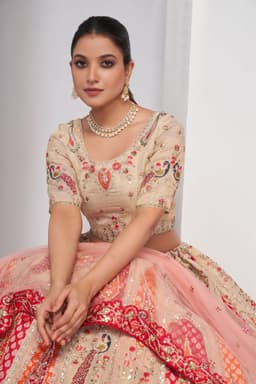 Ivory Banarasi Silk Bridal Lehenga With Peacock Work