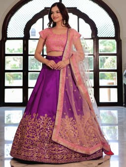 Royal Purple Mulberry Silk Zari Bridesmaid Wedding Lehenga