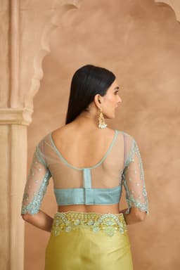 Olive Green Satin Chiffon Embroidered Wedding Saree