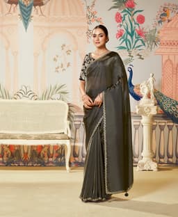 Charcoal Elegance Organza Saree