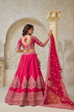 Luxury Rani Pink Silk Bridal Lehenga With Peacock Work