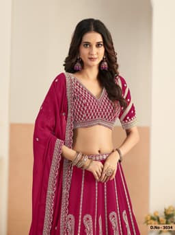 Rani Pink Faux Georgette Heavy Embroidered Bridal Lehenga