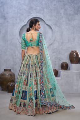 Sea Green Peacock Banarasi Silk Bridal Lehenga