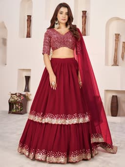 Red Georgette Sequins Lehenga