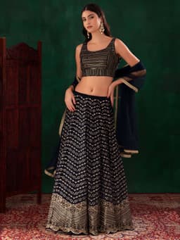 Midnight Blue Cocktail Party Georgette Designer Lehenga
