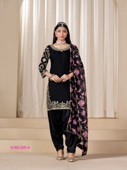 Black Patiala Silk Suit Set