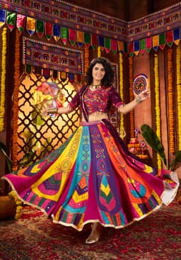 Multicolor Gaji Silk Navratri Lehenga Choli for Garba