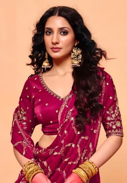 Pink Fendi Satin Heavy Sequins Embroidered Wedding Saree
