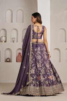 Royal Purple Crepe Silk Floral Sequins Embroidered Lehenga