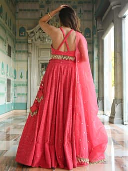 Coral Pink Georgette Engagement Designer Lehenga