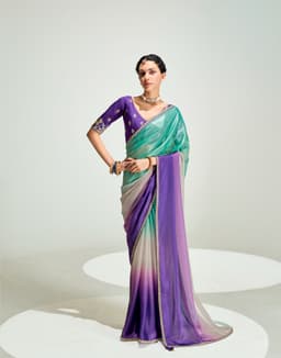 Purple Sea Green Organza Saree for Party Wear