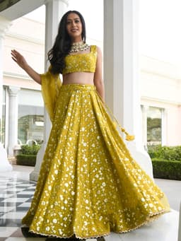 Mustard Yellow Georgette Haldi Designer Lehenga