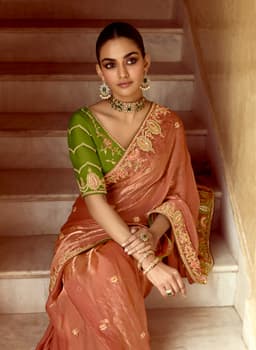 Peach Bridal Reception Designer Saree