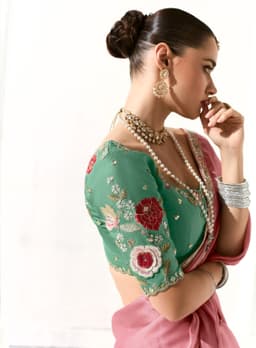 Baby Pink Organza Tissue Party Wear Designer Saree