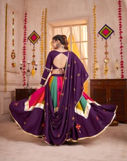 Purple Viscose Cotton Navratri Lehenga