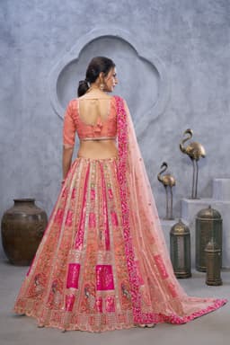 Peach Pink Banarasi Silk Bridal Lehenga for Wedding