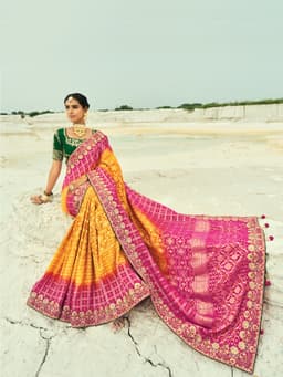Mustard Rani Bandhej Georgette Bridal Saree