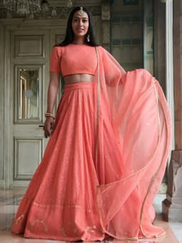 Peach Georgette Reception Designer Lehenga