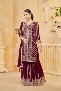 Wine Faux Georgette Sharara Suit