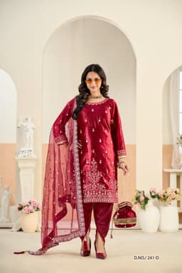 Wine Red Velvet Salwar Suit
