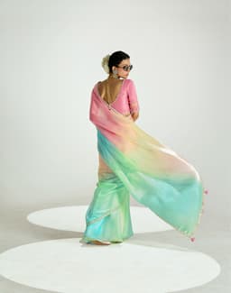 Pastel Pink Aqua Organza Saree for Party Wear